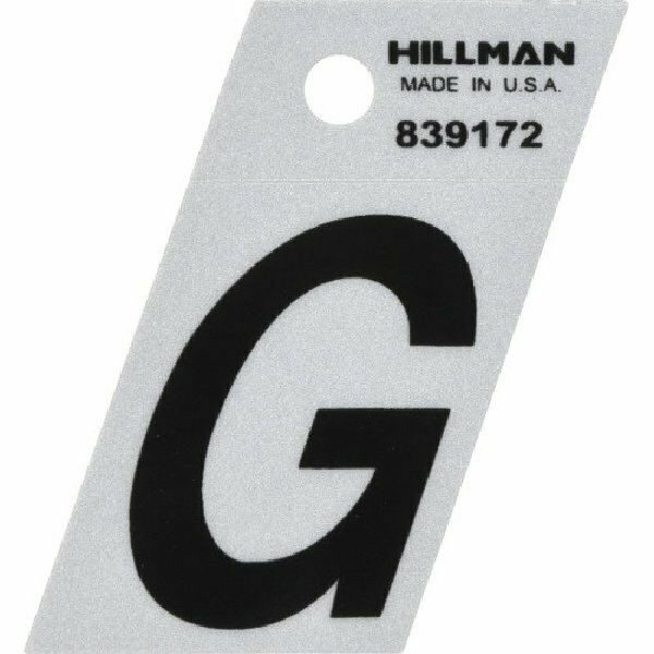 Hillman Angle-Cut Letter, Character: G, 1-1/2 in H Character, Black Character, Silver Background, Mylar 839172